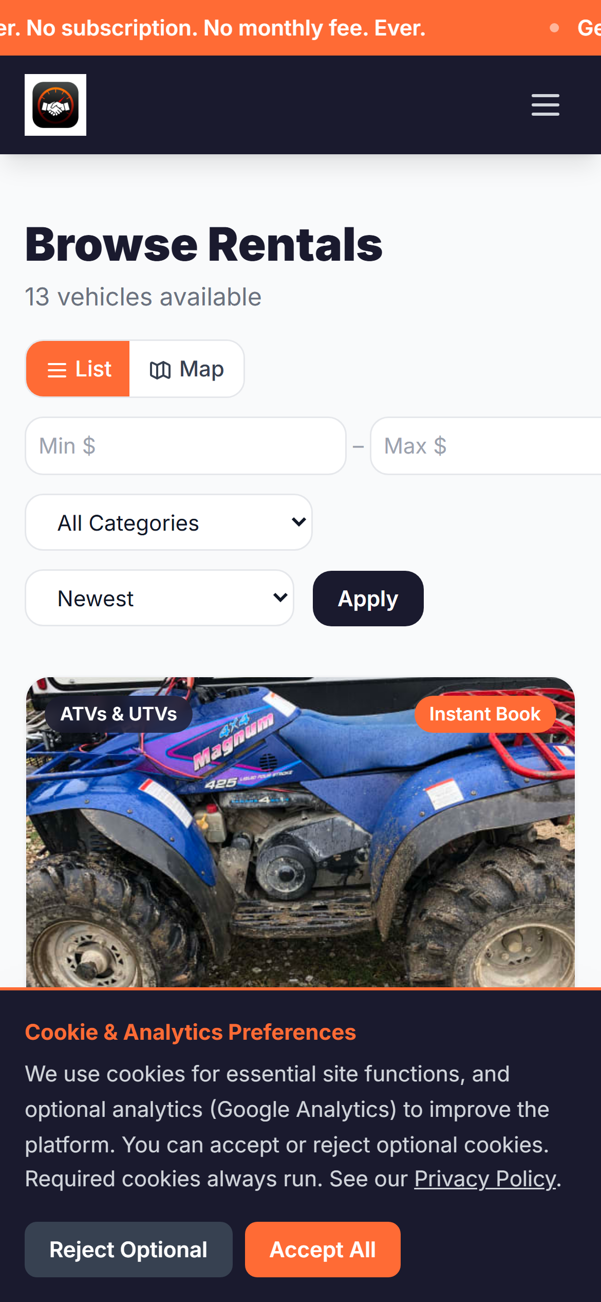 ThrottleShare app Browse screen