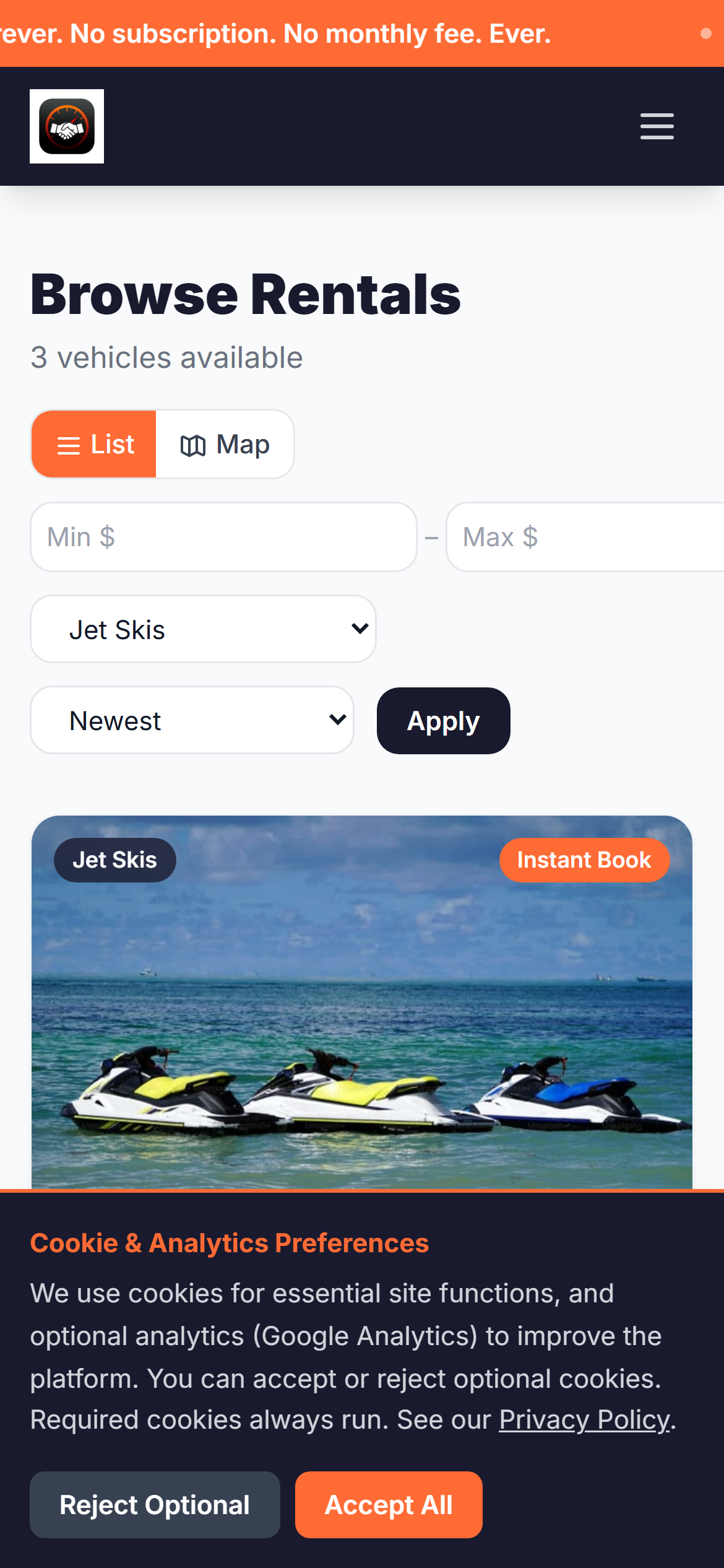 ThrottleShare app Listing detail screen